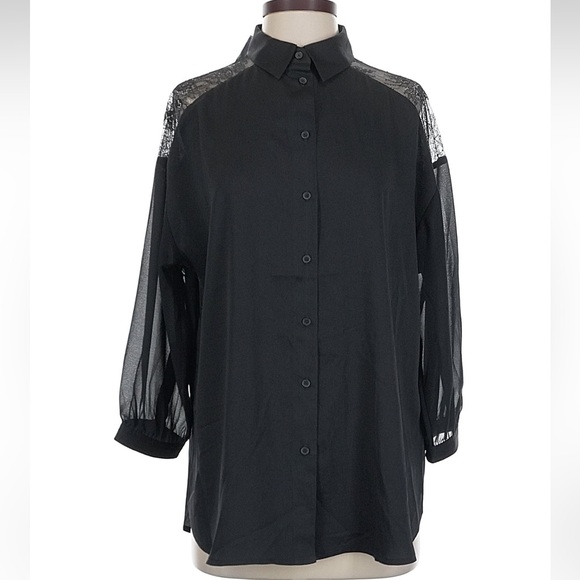 Express Tops - NWT Express Black Blouse with Sheer Sleeves